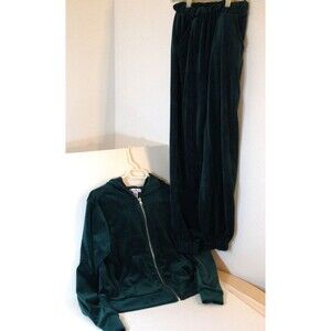 Love Streak Jogger Sweatpants & Zip Hoodie Set Pockets Womens XS Dark Green